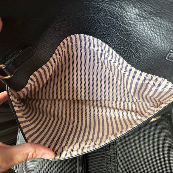 Moda Luxe Palermo Clutch NEW Stitch Detail Vegan Leather in Black w/ Gold Chain - Picture 10 of 11